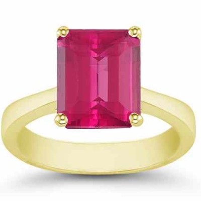 8mm x 6mm Emerald-Cut Pink Topaz Solitaire Ring, 14K Yellow Gold -  - AOGRG-5-PTY