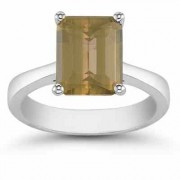 8mm x 6mm Emerald Cut Smoky Quartz Solitaire Ring, 14K White Gold