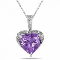 8mm x 8mm Amethyst Diamond Heart Necklace in 10K White Gold