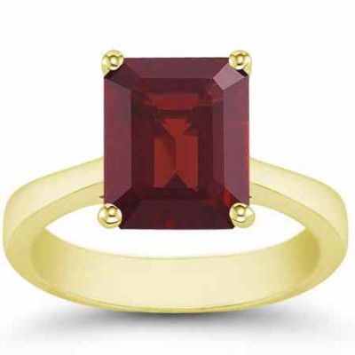 8mmx 6mm Emerald-Cut Garnet Solitaire Ring in 14K Yellow Gold -  - AOGRG-5-GTY