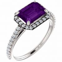 8x6mm Emerald-Cut Amethyst and Diamond Engagement Ring