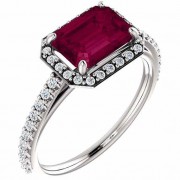 8x6mm Emerald-Cut Garnet and Diamond Ring