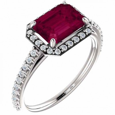 8x6mm Emerald-Cut Garnet and Diamond Ring -  - STLRG-123066GTW