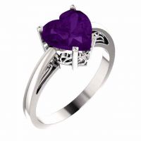8x8mm Amethyst Heart-Cut Silver Solitaire Ring