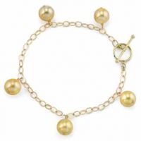 9-10mm Golden South Sea Pearl Dangling Tincup Bracelet