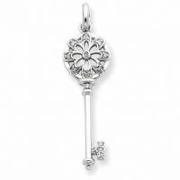 .925 Sterling Silver and CZ Filigree Key Pendant