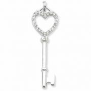 .925 Sterling Silver and CZ Heart Key Pendant