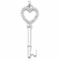 .925 Sterling Silver and CZ Heart Key Pendant