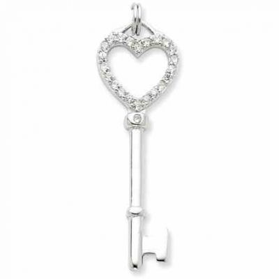 .925 Sterling Silver and CZ Heart Key Pendant -  - QG-QP1521