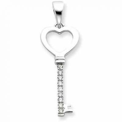 .925 Sterling Silver Heart and CZ Key Pendant -  - QG-QP1557
