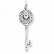 .925 Sterling Silver with CZ Accent Filigree Key Pendant