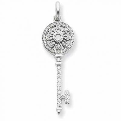 .925 Sterling Silver with CZ Accent Filigree Key Pendant -  - QG-QP1548