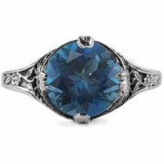 9mm Round London Blue Topaz Floral Vintage Style Ring White Gold