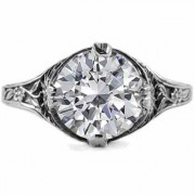 9mm Round White Topaz Floral Design Vintage Style Ring 14K White Gold