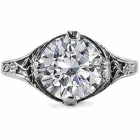 9mm Round White Topaz Floral Design Vintage Style Ring Sterling Silver