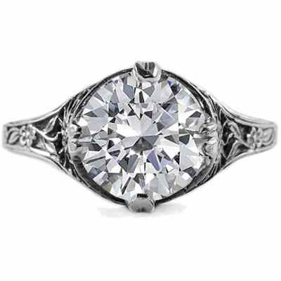 9mm Round White Topaz Floral Design Vintage Style Ring Sterling Silver -  - HGO-R137WTSS