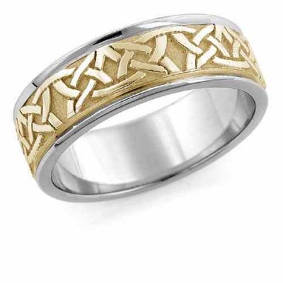 Aidan Celtic Wedding Band Ring, 14K 2-tone Gold -  - HC-14-WY