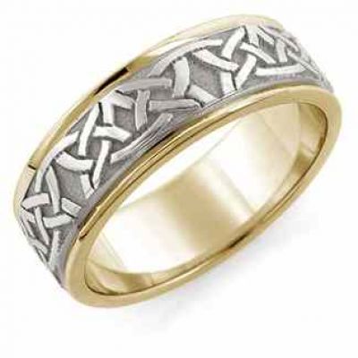 Aidan Celtic Wedding Band Ring, 14K Two-tone Gold -  - HC-14-YW