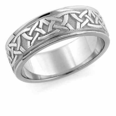 Aidan Celtic Wedding Band Ring, 14K White Gold -  - HC-14