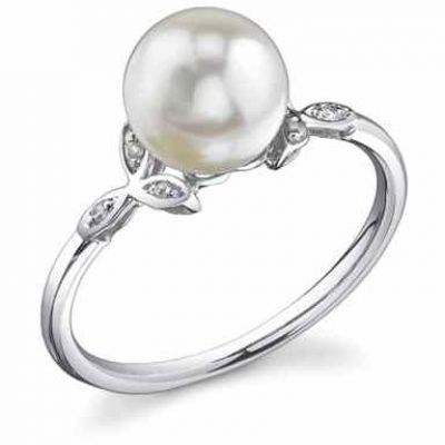 Akoya Pearl & Diamond Blossom Ring -  - akring6