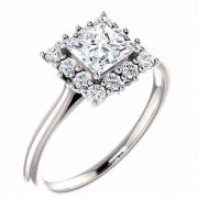 White Topaz Princess-Cut and Diamond Halo Ring, 14K White Gold
