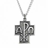 Alpha and Omega Chi-Ro Cross Pendant in Sterling Silver