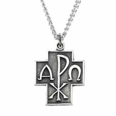 Alpha and Omega Chi-Ro Cross Pendant in Sterling Silver -  - STLPDSS-R16093