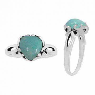 Amazonite Heart-Shaped Ring in Silver -  - NRB3304-AMZ-OXI