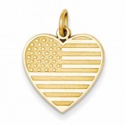 American Flag Heart Pendant, 14K Gold