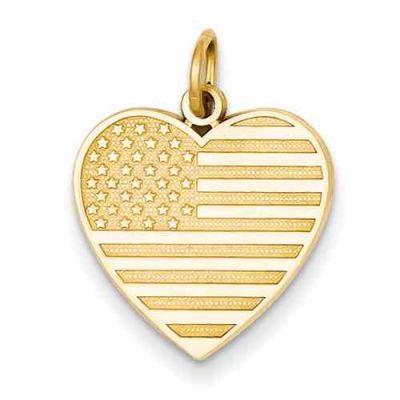 American Flag Heart Pendant, 14K Gold -  - QG-C1798