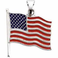 American Flag Pendant in 14K White Gold