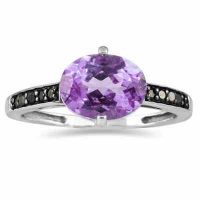 Amethyst and Black Diamond Ring in 10K White Gold