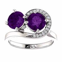 Amethyst and CZ Swirl Design 'Only Us' 2-Stone Ring in Sterling Silver