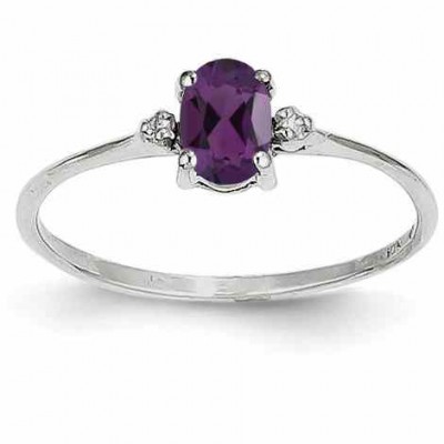 Amethyst and Diamond Birthstone Ring, 14K White Gold -  - QGRG-XBR215