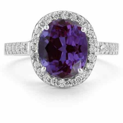 Amethyst and Diamond Cocktail Ring in 14K White Gold -  - SK-GMR-4AM