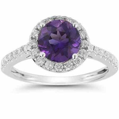 Amethyst and Diamond Halo Gemstone Ring in 14K White Gold -  - RXP-DR-21591AM