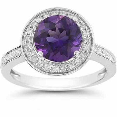 Amethyst and Diamond Halo Ring in 14K White Gold -  - RXP-11R-1508GAM