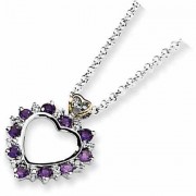 Amethyst and Diamond Heart Necklace in Sterling Silver