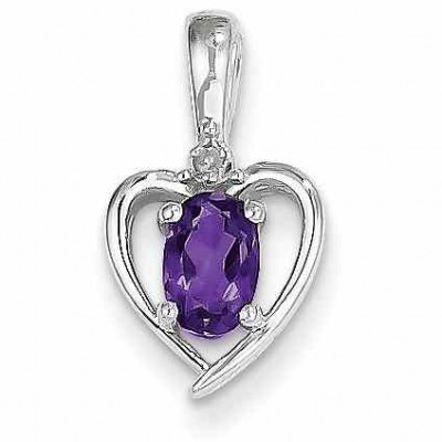 Amethyst and Diamond Heart Pendant in 14K White Gold -  - QGPD-XBS445