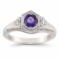 Amethyst and White Topaz Heart Ring, .925 Sterling Silver