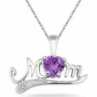 Amethyst and Diamond MOM Necklace, 10K White Gold