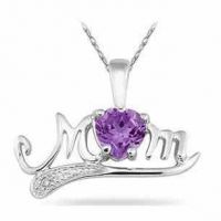 Amethyst and Diamond Mom Pendant in .925 Sterling Silver