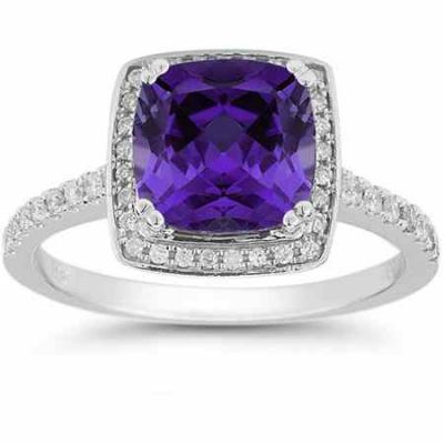Amethyst and Pave Diamond Halo Ring in 14K White Gold -  - RXP-10R-1500AAM