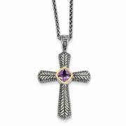 Amethyst Cross Necklace, Sterling Silver & 14K Gold