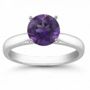 Amethyst Gemstone Solitaire Ring in 14K White Gold