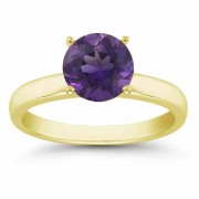 Amethyst Gemstone Solitaire Ring in 14K Yellow Gold