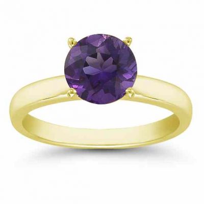 Amethyst Gemstone Solitaire Ring in 14K Yellow Gold -  - AOGRG-AM14KY