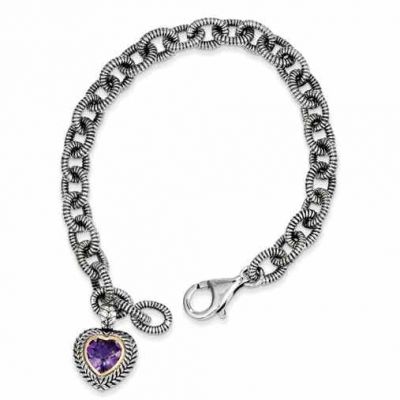 Amethyst Heart Bracelet in Sterling Silver & 14K Gold -  - QGBR-QTC394
