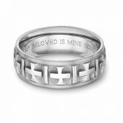 Ancient Cross Wedding Band Ring in 14K White Gold