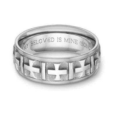 Ancient Cross Wedding Band Ring in 14K White Gold -  - BVR-7W